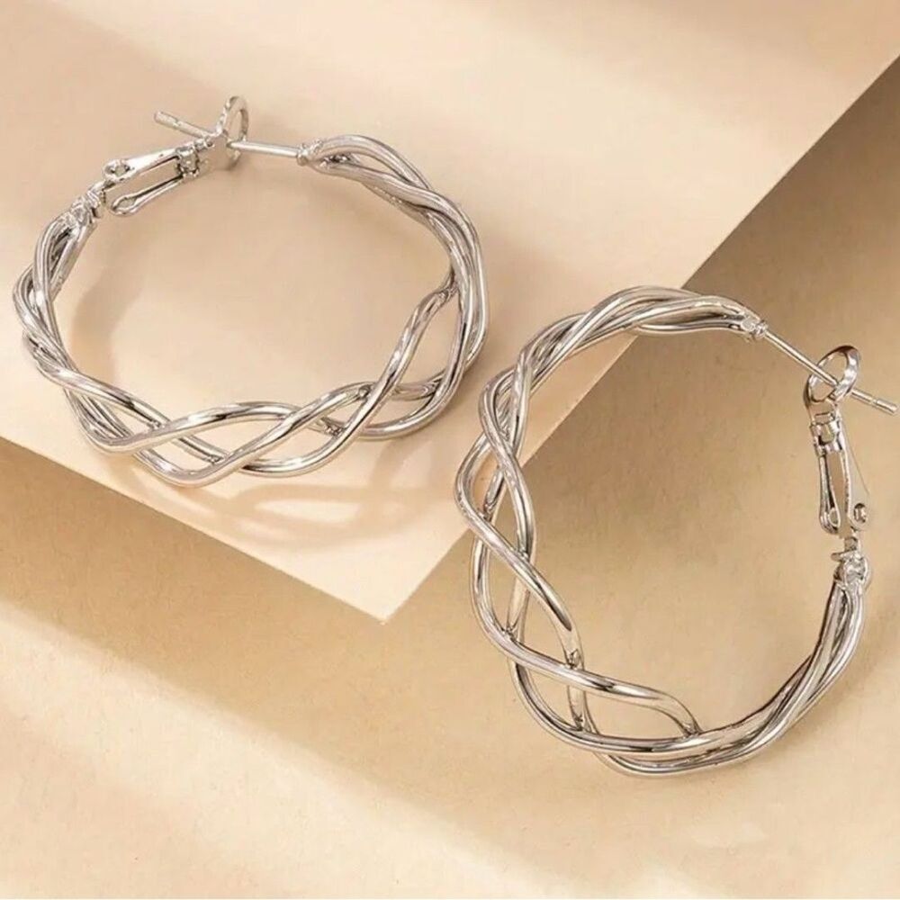 Open Twist Silver/Tone Earrings - Picture 2 of 5